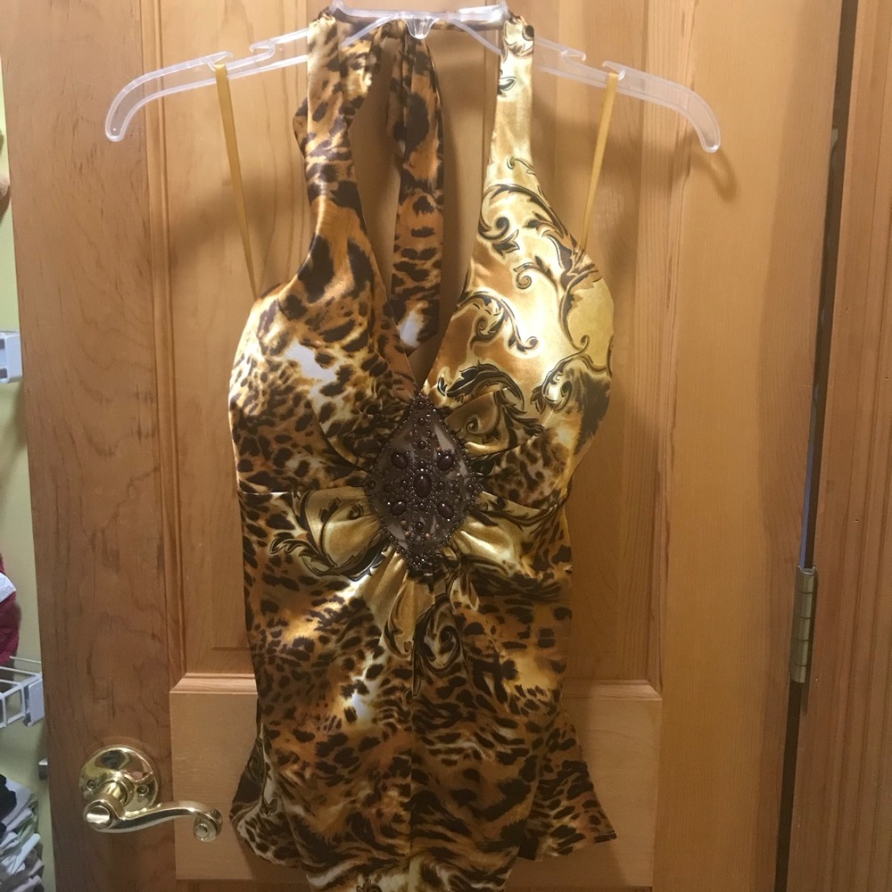 Cache leopard print halter top